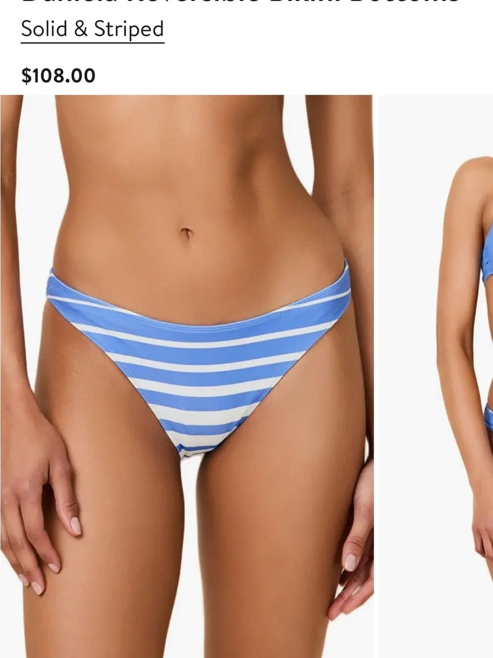 SOLID & STRIPED Blue and White Striped Bikini Top
